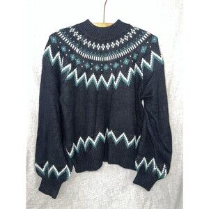 Who What Wear Chevron Crewneck Pullover Sweater Black Green White Medium